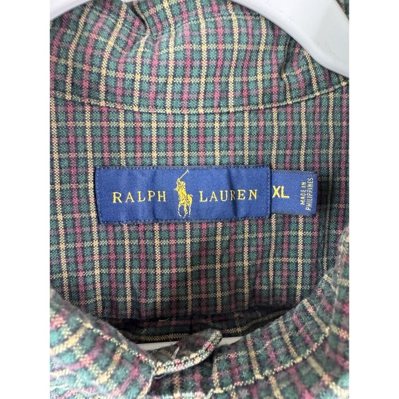 Ralph Lauren Men's Tartan Plaid Button Down Shirt Flannel Green Red Sz XL Preppy - Picture 6 of 7